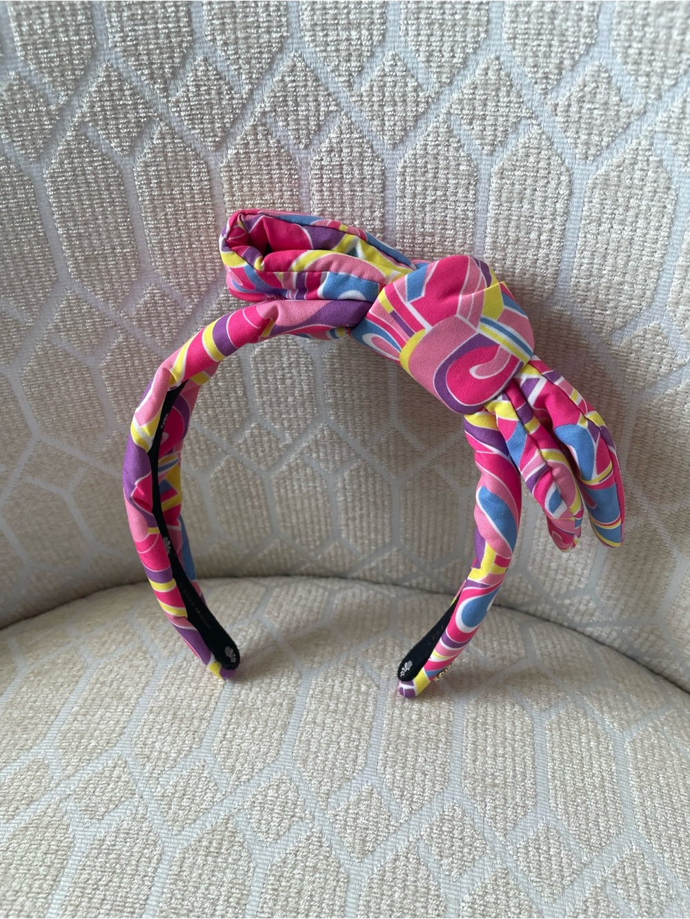 Lele Sadoughi Kids Barbie Pink Headband with Blue and Yellow Swirls